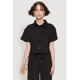 thumbnail image 1 of Womens Haute Monde Textured Knit Button Front Cropped Shirt, 1 of 5