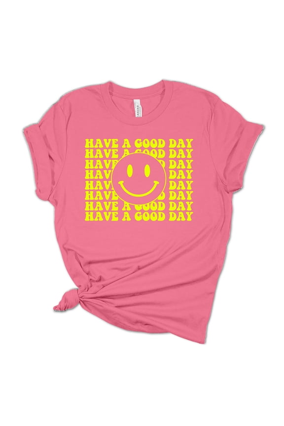 Womens Have A Good Day Happy Face Smile Unisex Fit Short Sleeve T-shirt Graphic Tee-Pink-4xl