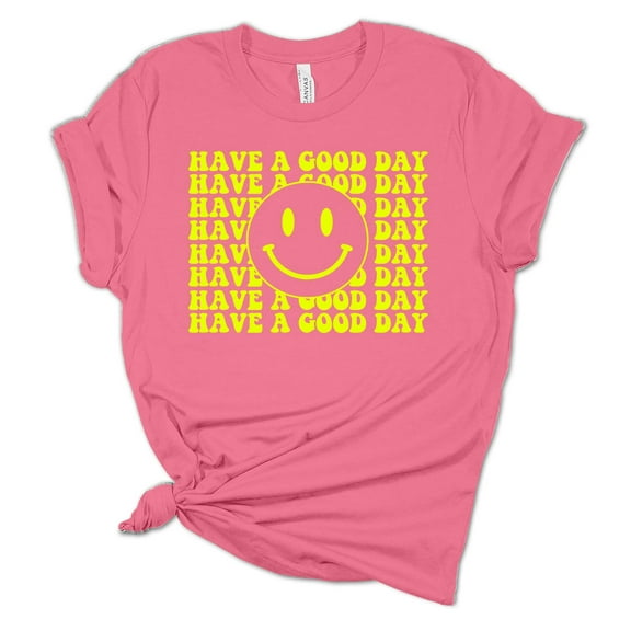Womens Have A Good Day Happy Face Smile Unisex Fit Short Sleeve T-shirt Graphic Tee-Pink-large