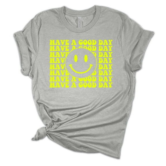 Womens Have A Good Day Happy Face Smile Unisex Fit Short Sleeve T-shirt Graphic Tee-Sports Grey-large