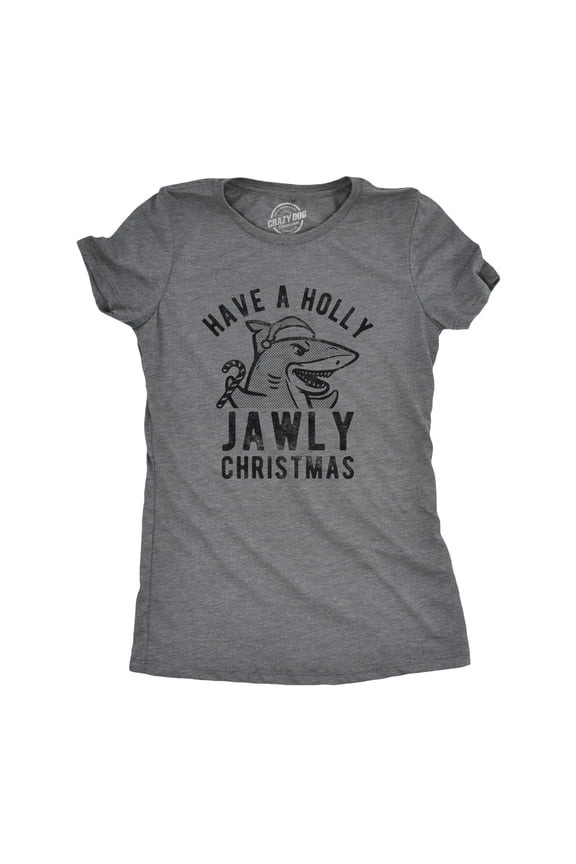 Womens Have A Holly Jawly Christmas T Shirt Funny Holiday Shark Graphic Tee Womens Graphic Tees
