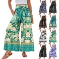 thumbnail image 1 of Womens Hawaiian Print Palazzo Lounge Pants Elastic High Waist Ties Ruffle Hem Wide Leg Vacation Pants Green S, 1 of 5