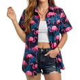 thumbnail image 1 of Womens Hawaiian Shirt Flamingo Short Sleeve Casual Button Down Shirts Beach Tropical Tops, 1 of 8