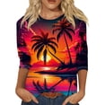 thumbnail image 1 of Womens Hawaiian Shirts Dressy Casual,Women's Fashion Casual Round Neck Three Quarter Sleeve Tropical Floral Printed Beach T-Shirt Top, 1 of 5
