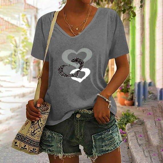 Womens Hawaiian T-Shirts,Womens Cute Tropical Print Graphic Tee Shirts Vneck Short Sleeve Casual Summer Beach Vacation Shirts Tops