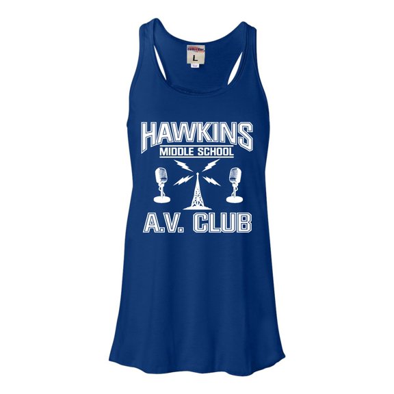 Womens Hawkins Middle School AV Club Flowy Racerback Tank Top T-Shirt