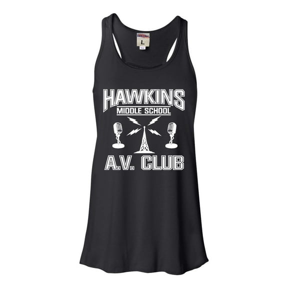 Womens Hawkins Middle School AV Club Flowy Racerback Tank Top T-Shirt
