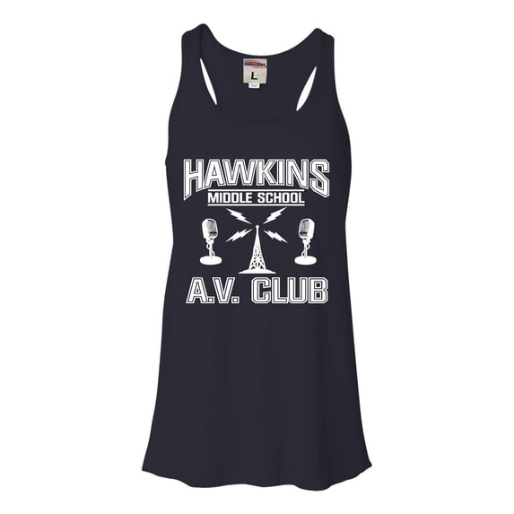 Womens Hawkins Middle School AV Club Flowy Racerback Tank Top T-Shirt