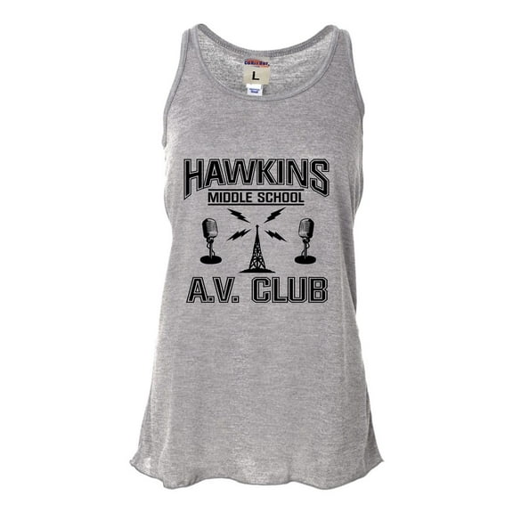 Womens Hawkins Middle School AV Club Flowy Racerback Tank Top T-Shirt
