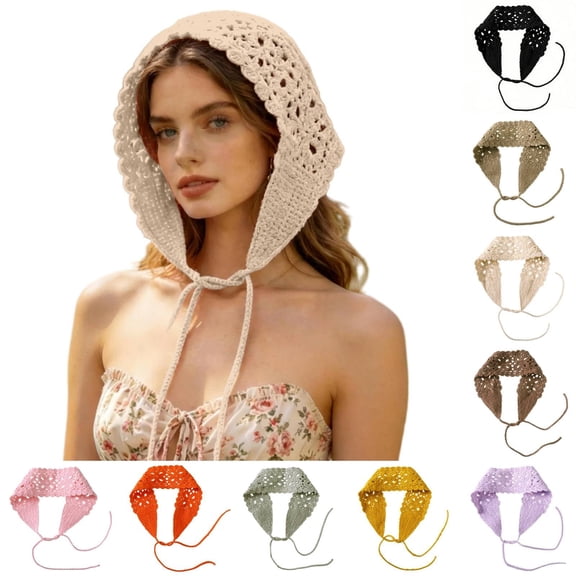 Womens Head Scarf Helii Casual Retro Elastic Solid Color Crochet Headband Fashion Knitted Head Wrap Kerchief Headscarf for Outdoor Vacation (Khaki)