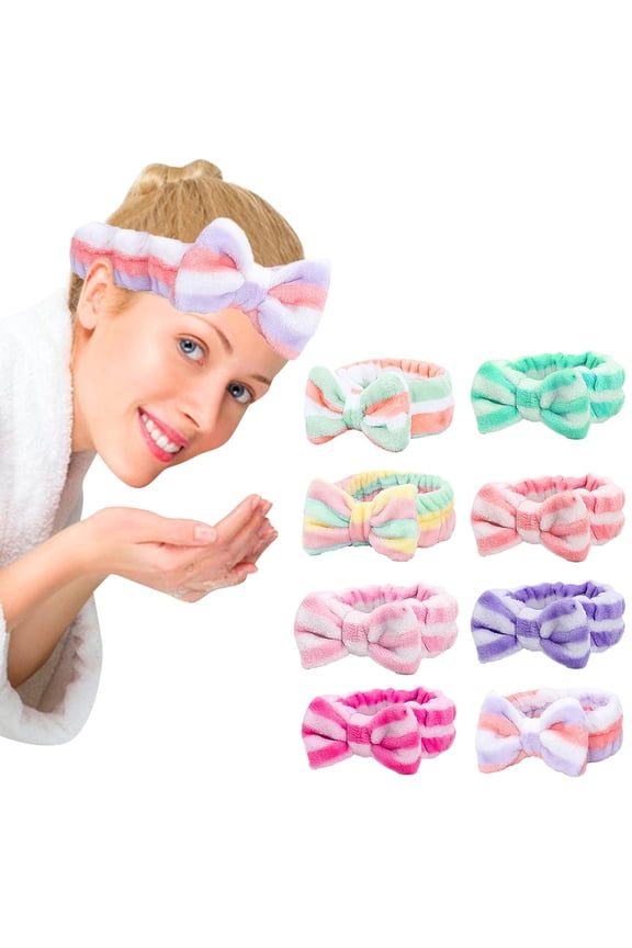 Womens Headbands LSQii Coral Velvet Bow Stripe Hairband Soft Mint Green Casual Non Slip Head Wrap for Makeup Shower Face Wash Spa Yoga