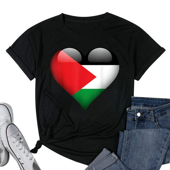 Womens Heart Flag Of Palestine T Shirt T-Shirt Black Small
