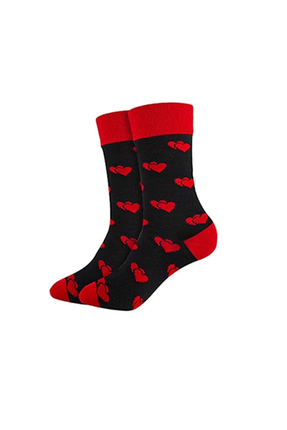 Womens Heart Pattern Crew Socks Black and Red, Soft Polyester Valentine's Day Socks, One Size Fits Most,Size Free Size