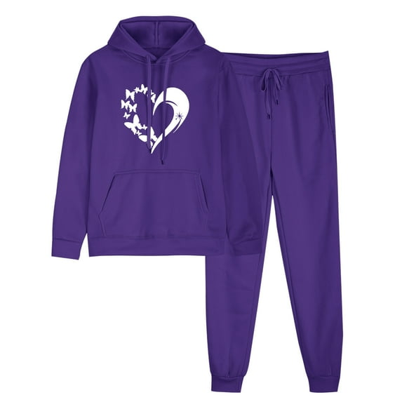 Womens Heart Print Tracksuit Loose Long Sleeve Pullover Hoodies Matching Sweatpants Fall 2 Piece Outfits with Pockets