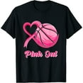 thumbnail image 1 of Womens Heart Ribbon Basketball Pink Out Breast Cancer Awareness T-Shirt Black Small, 1 of 5