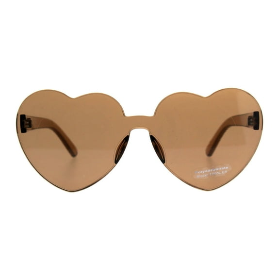 Womens Heart Shape Rimless Shield Hippie Groove Valentine Sunglasses Brown