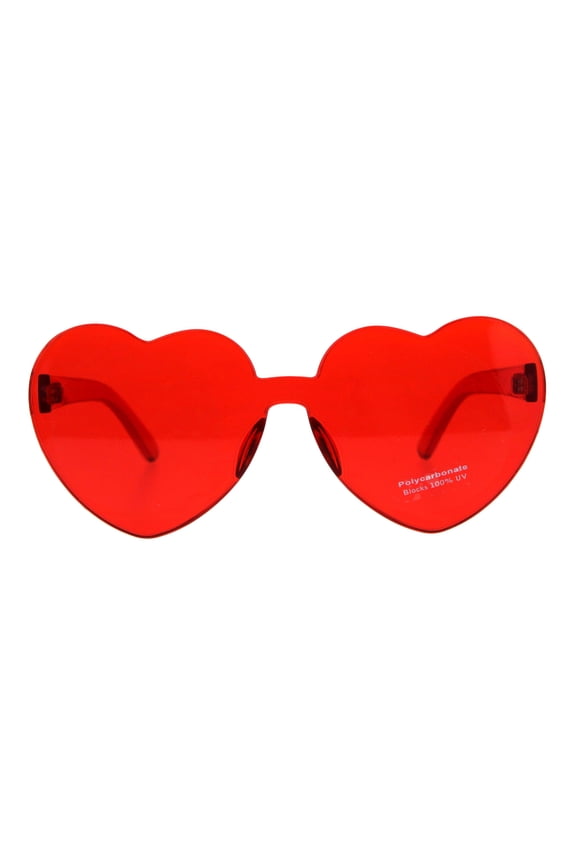 Womens Heart Shape Rimless Shield Hippie Groove Valentine Sunglasses Red