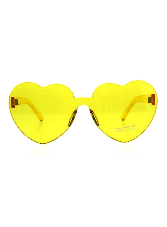 Womens Heart Shape Rimless Shield Hippie Groove Valentine Sunglasses Yellow