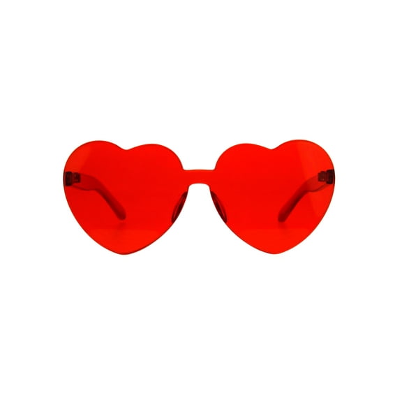 Womens Heart Shape Thick Panel Rimless Plastic Sunglasses Red