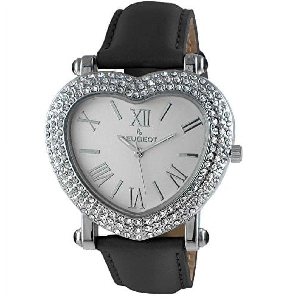 Womens Heart Shaped Crystal Watch Black Strap