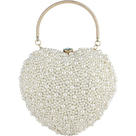 Womens Heart Shaped Evening Clutch Bag Artificial Pearl Purse Handbag for Wedding Party Prom