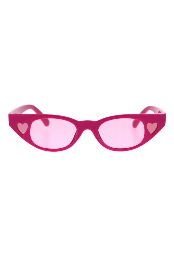 Womens Heart Side Lens Round Oval Cat Eye Plastic Sunglasses All Pink