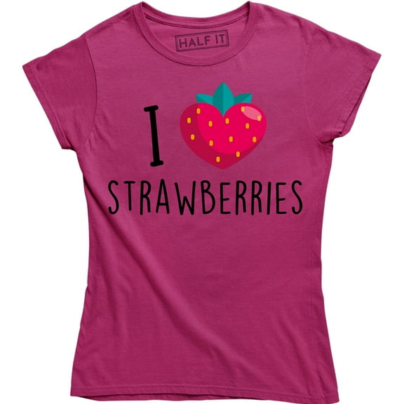 Womens Heart Strawberries Fruit T-Shirt