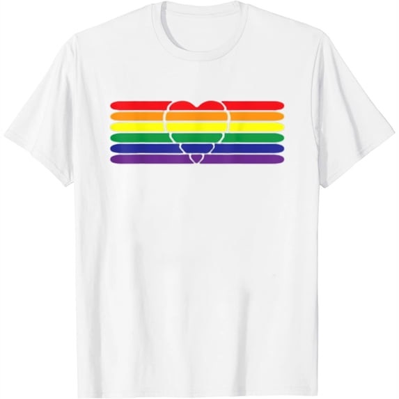Womens Heart Strip With Rainbow Pride Rainbow Colours T-Shirt White Large