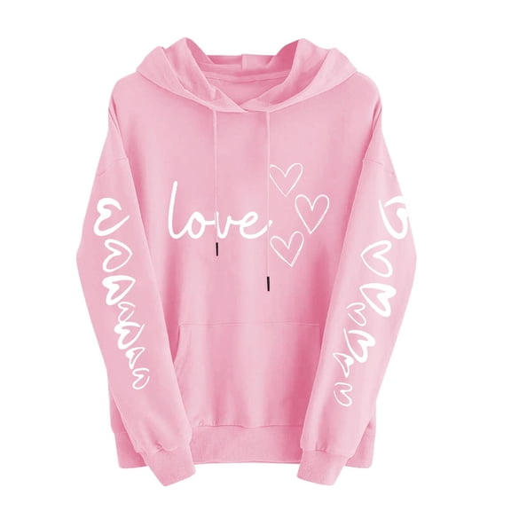 Womens Heart Valentines Day Hoodies Graphic Cute Valentine Sweatshirt Holiday Casual Fall Spring Long Sleeve Hoodie, M Pink