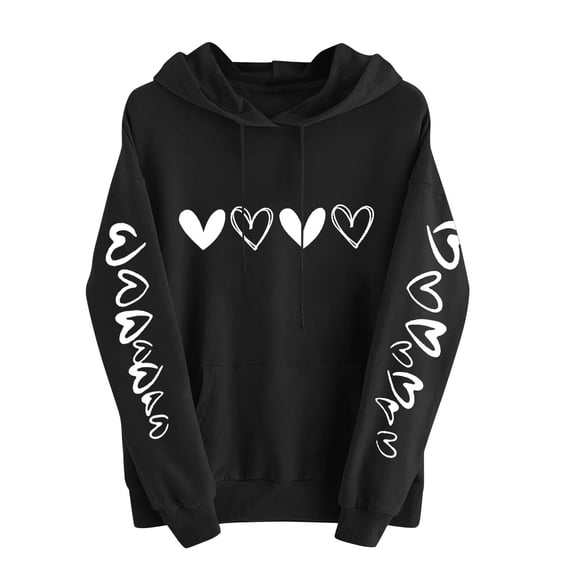 Womens Heart Valentines Day Hoodies Long Sleeve Graphic Cute Valentine Sweatshirt Holiday Casual Fall Spring Hoodie, XL Black