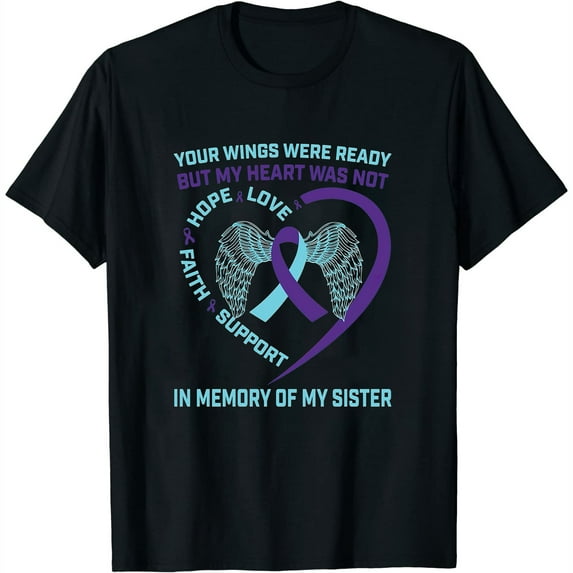 Womens Heart Wings Ribbon Hope Suicide Awareness Prevention Sister Short Sleeve T-Shirt Black 3X-Large