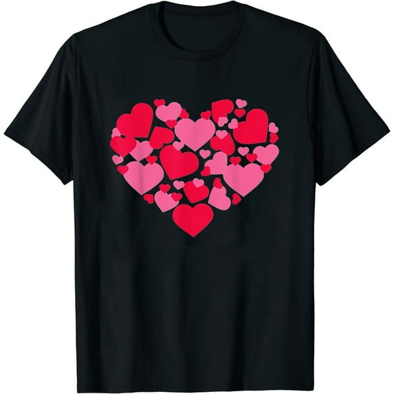 Womens Hearts Pattern Valentines Day Cute Love V-Day Pajama T-Shirt Black 4X-Large