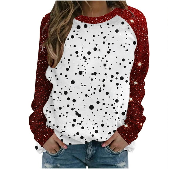 Womens Hearts Printed Tunic Tops Crewneck Raglan Long Sleeve Loose Valentines Day Sweatshirts Pullover Blouses (L, Red)