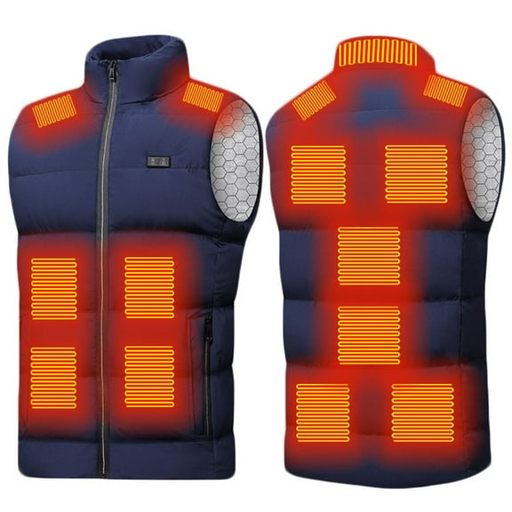 Womens Heated Jacket Puffer Coat Unisex Casual Zipper Dual-control 15th Area Solid Heat Heating Vest USB Charging