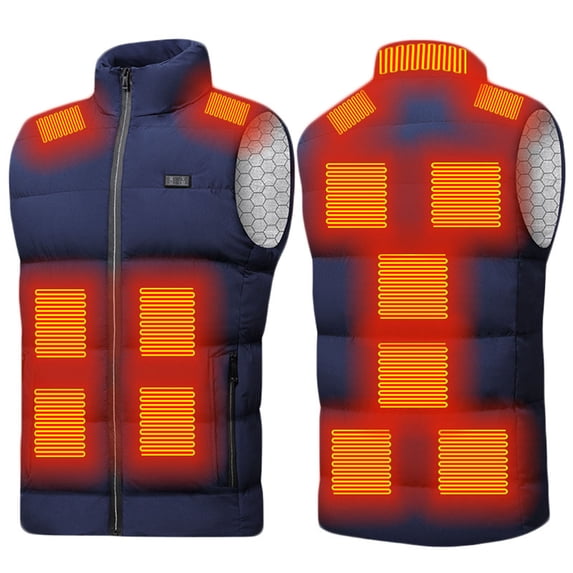 Womens Heated Jacket Puffer Coat Unisex Casual Zipper Dual-control 15th Area Solid Heat Heating Vest USB Charging