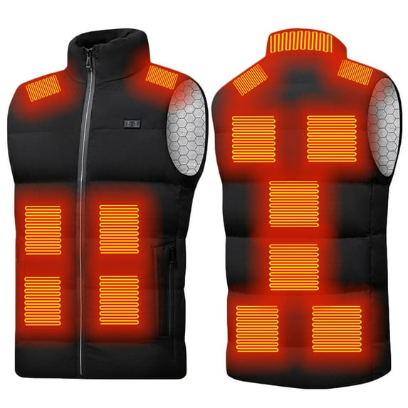 Womens Heated Jacket Puffer Coat Unisex Casual Zipper Dual-control 15th Area Solid Heat Heating Vest USB Charging