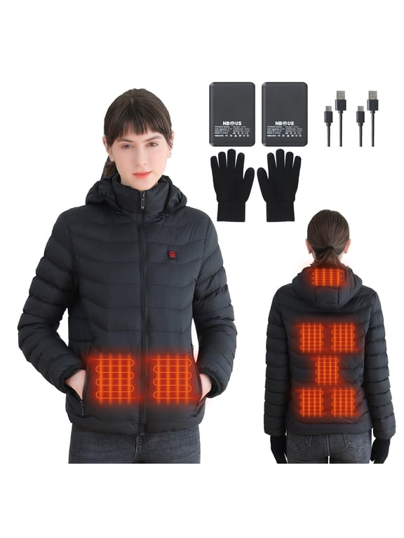 Womens Heated Jacket with 2PCS 10000mAh Power Bank,3 Heating Level and 8 Heating Zone(L)