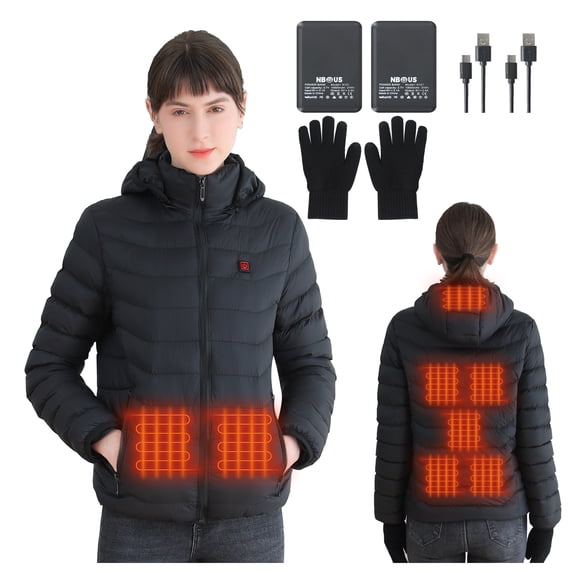 Womens Heated Jacket with 2PCS 10000mAh Power Bank,3 Heating Level and 8 Heating Zone(M)