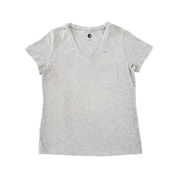 Womens Heather Grey V Neck Cotton Short Sleeve Pocket T-Shirt Tee Top S