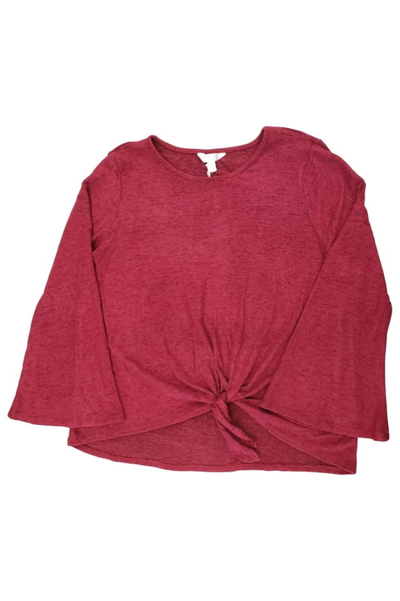 Womens Heather Red Tie Hem Long Sleeve Dressy Sweatshirt Top Shirt XXL
