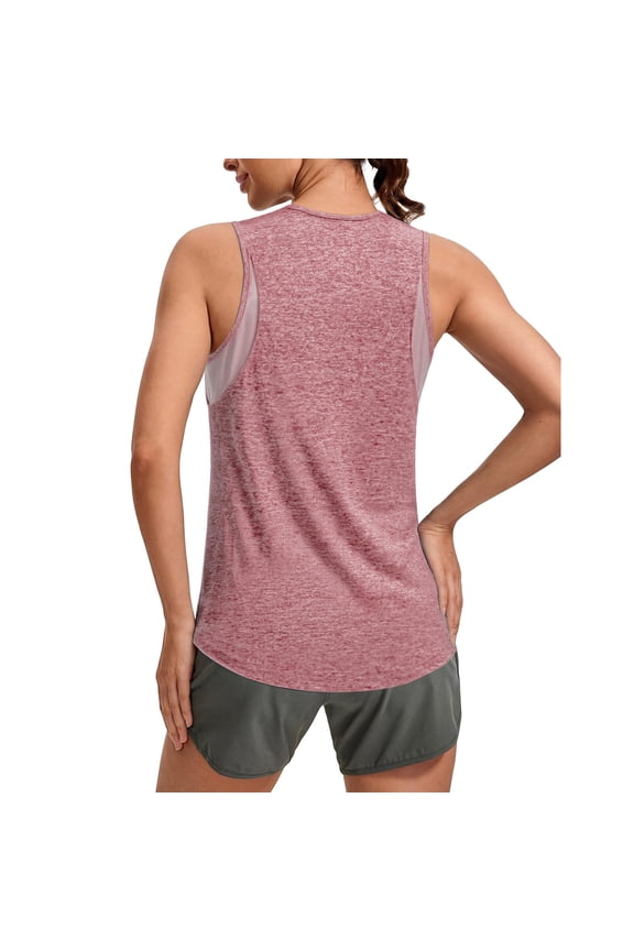 Womens Heathered Performance Tank Tops Athletic Shirt, Basic Sleeveless Tech Workout Yoga Running Tees Curved Hem Color Block Scoop Neck Casual Summer 2026 Outfits