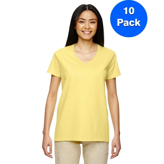Womens Heavy Cotton 5.3 oz. V-Neck T-Shirt 10 Pack