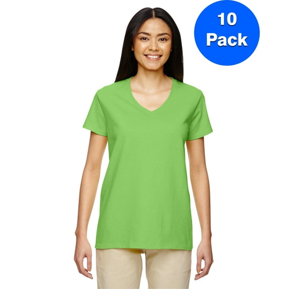 Womens Heavy Cotton 5.3 oz. V-Neck T-Shirt 10 Pack
