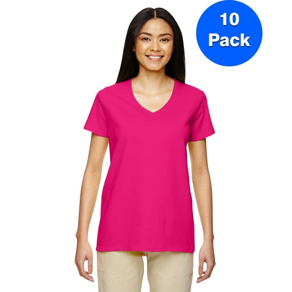 Womens Heavy Cotton 5.3 oz. V-Neck T-Shirt 10 Pack