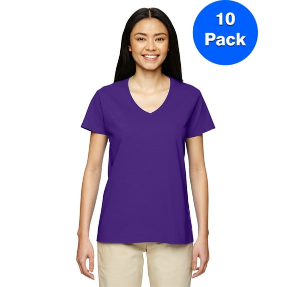 Womens Heavy Cotton 5.3 oz. V-Neck T-Shirt 10 Pack