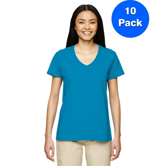 Womens Heavy Cotton 5.3 oz. V-Neck T-Shirt 10 Pack