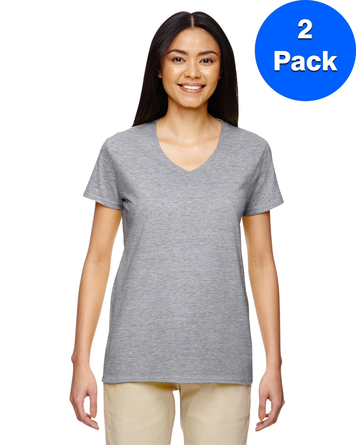 Womens Heavy Cotton 5.3 oz. V-Neck T-Shirt 2 Pack - Walmart.com