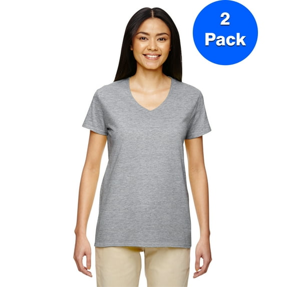 Womens Heavy Cotton 5.3 oz. V-Neck T-Shirt 2 Pack