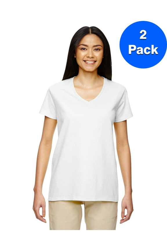Womens Heavy Cotton 5.3 oz. V-Neck T-Shirt 2 Pack