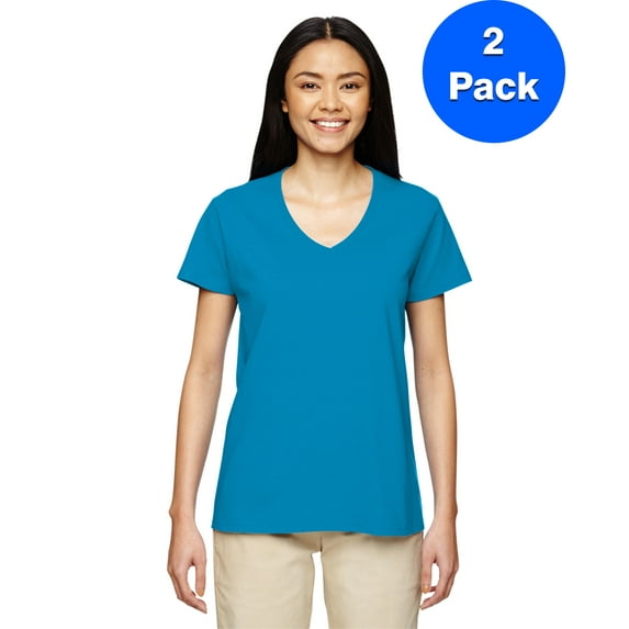 Womens Heavy Cotton 5.3 oz. V-Neck T-Shirt 2 Pack